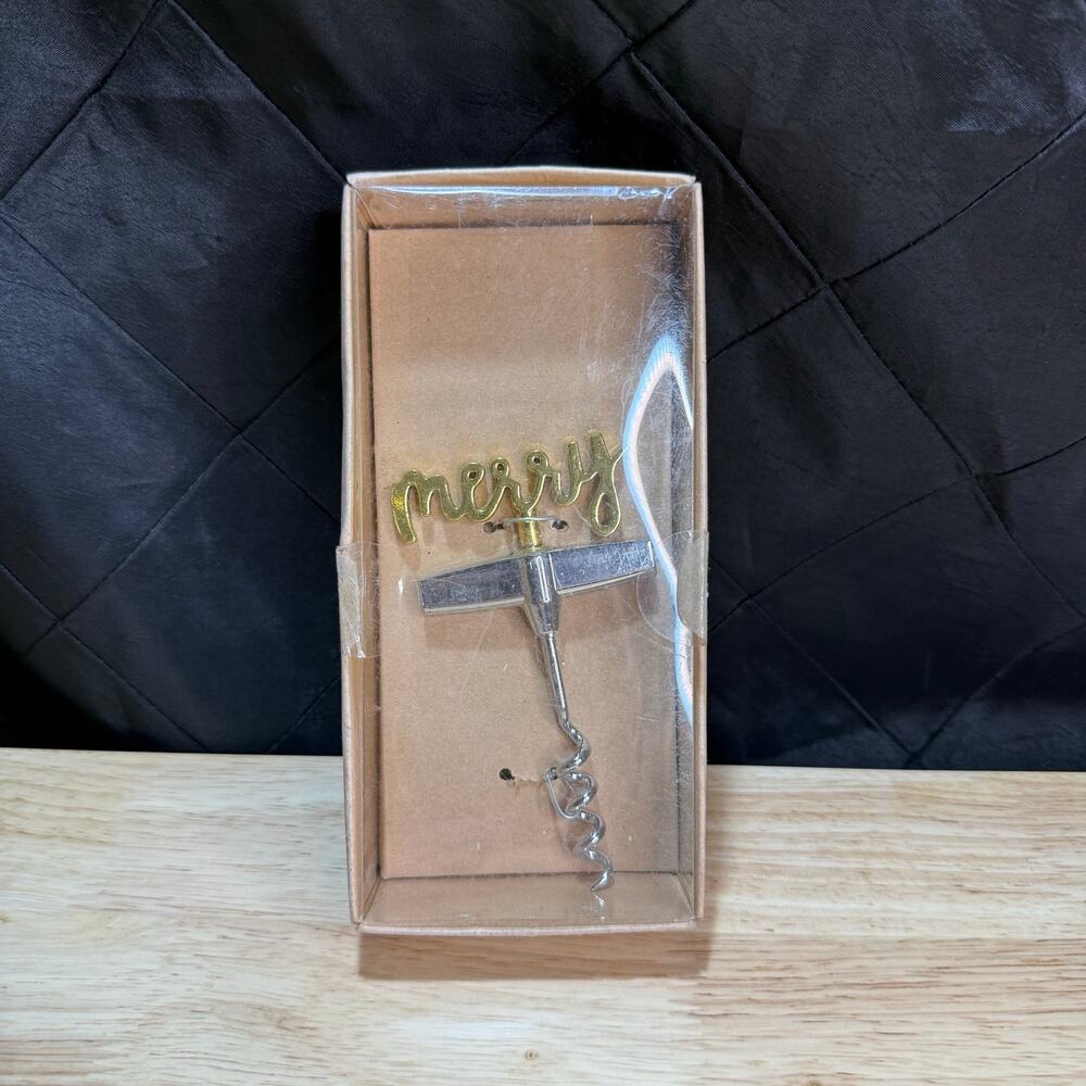 "MERRY" Stainless Wine Bottle Corkscrew By Sentiments Collection New Sealed